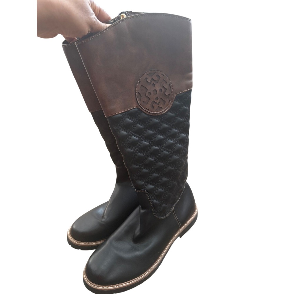 C. Wonder Womens Tall Riding Boots‎ Size 9 Black Brown Quilted Lug Sole 45138396